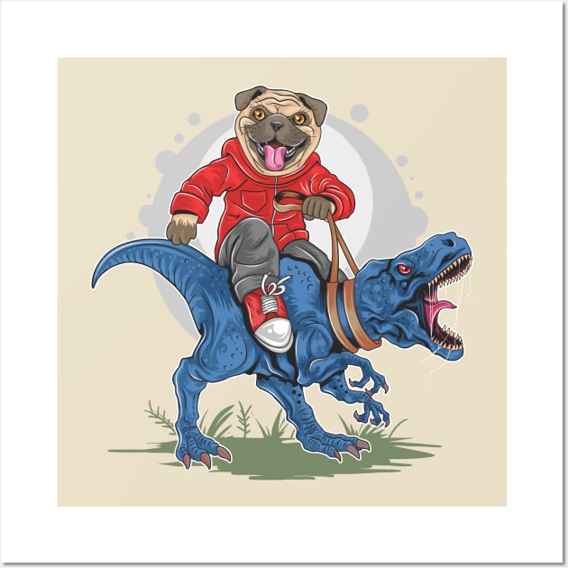 Pug Riding T-Rex Wall Art by Mako Design 